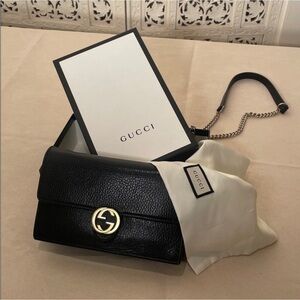 Gucci Black Leather crossbody bag. Great preowned condition! :)